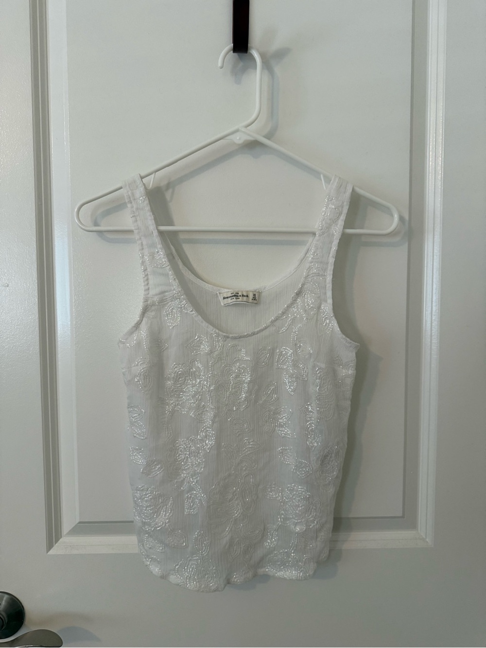 Sheer White Beaded Scoop Neck Tank Top